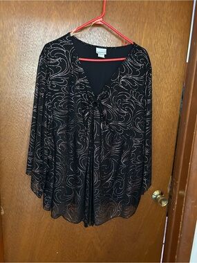 Women's Black Sparkle Tie-Front Blouse